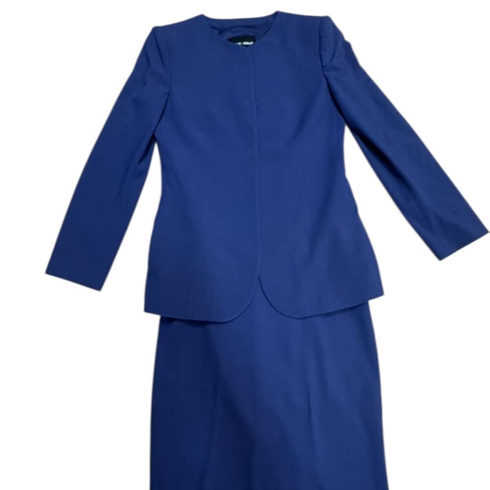 Giorgio Armani Black Label Blue Vintage Suit Set Jacket + Skirt Size 40 - EUC
